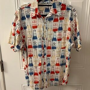 Blue Rooster Collection Men's Bottle Print Shirt - Red, Blue, Cream
